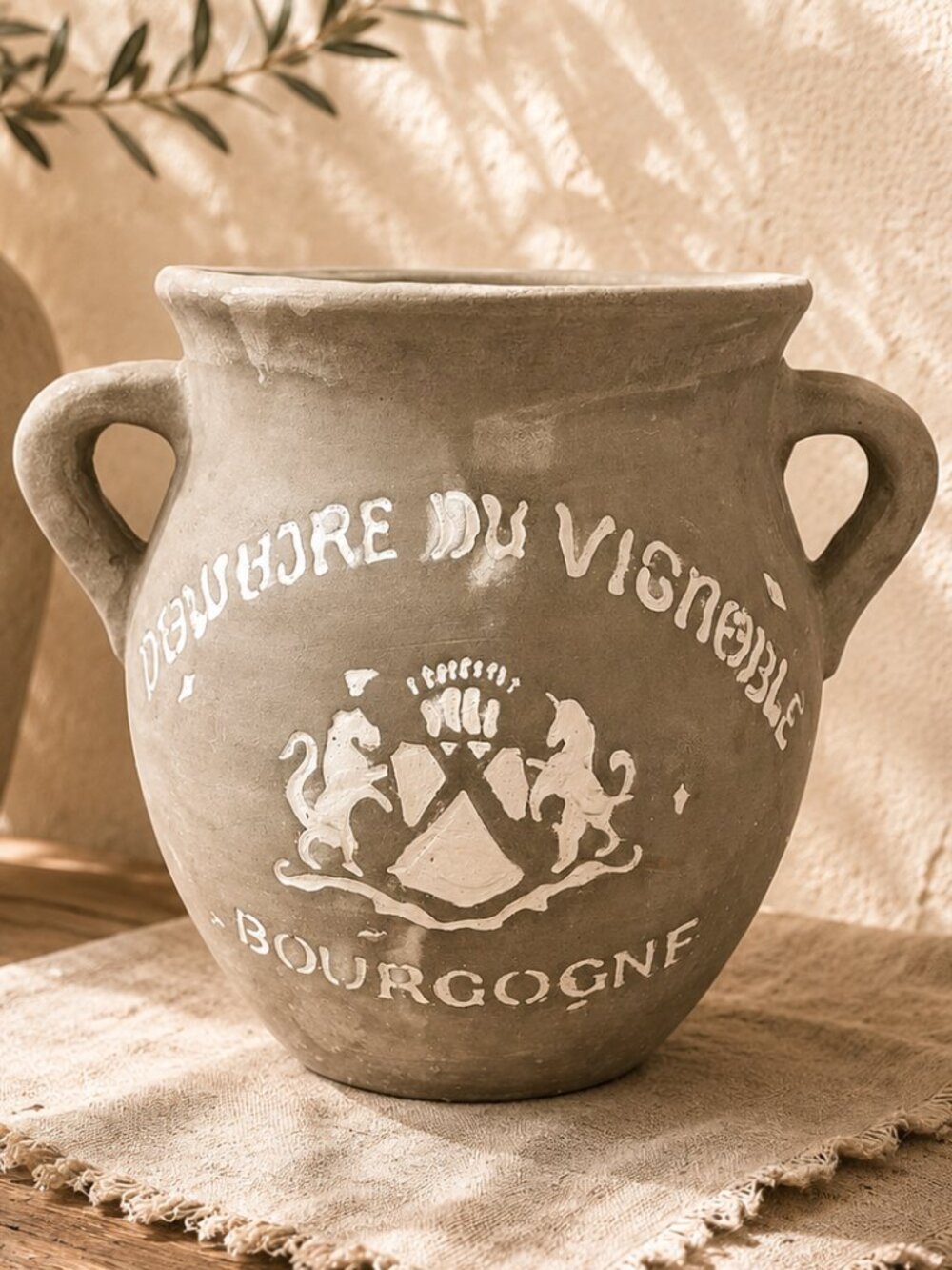 New Vintage Bourgogne Clay Double Handled Wine Jug European Farmhouse Decor